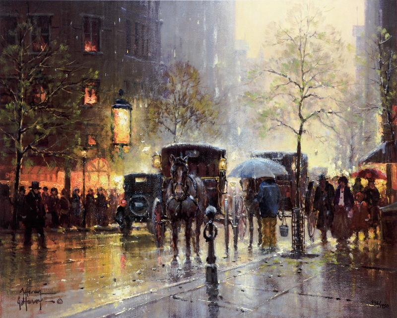 Rainy Day on Central Park South by artist G Harvey